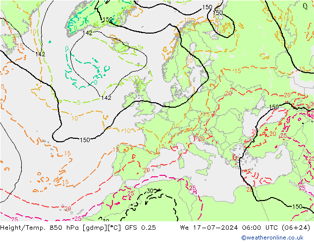 Z500/Rain (+SLP)/Z850 GFS 0.25 星期三 17.07.2024 06 UTC