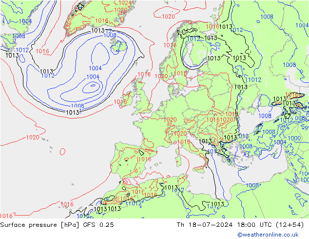 地面气压 GFS 0.25 星期四 18.07.2024 18 UTC
