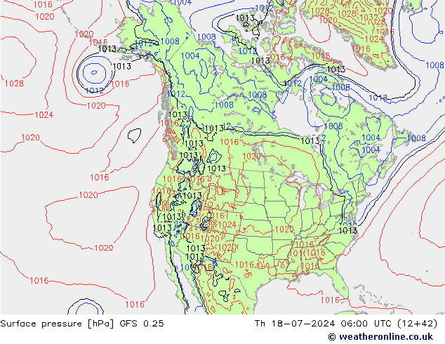 Luchtdruk (Grond) GFS 0.25 do 18.07.2024 06 UTC