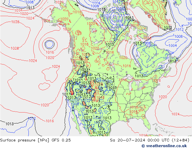 地面气压 GFS 0.25 星期六 20.07.2024 00 UTC