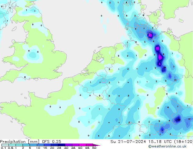 降水 GFS 0.25 星期日 21.07.2024 18 UTC