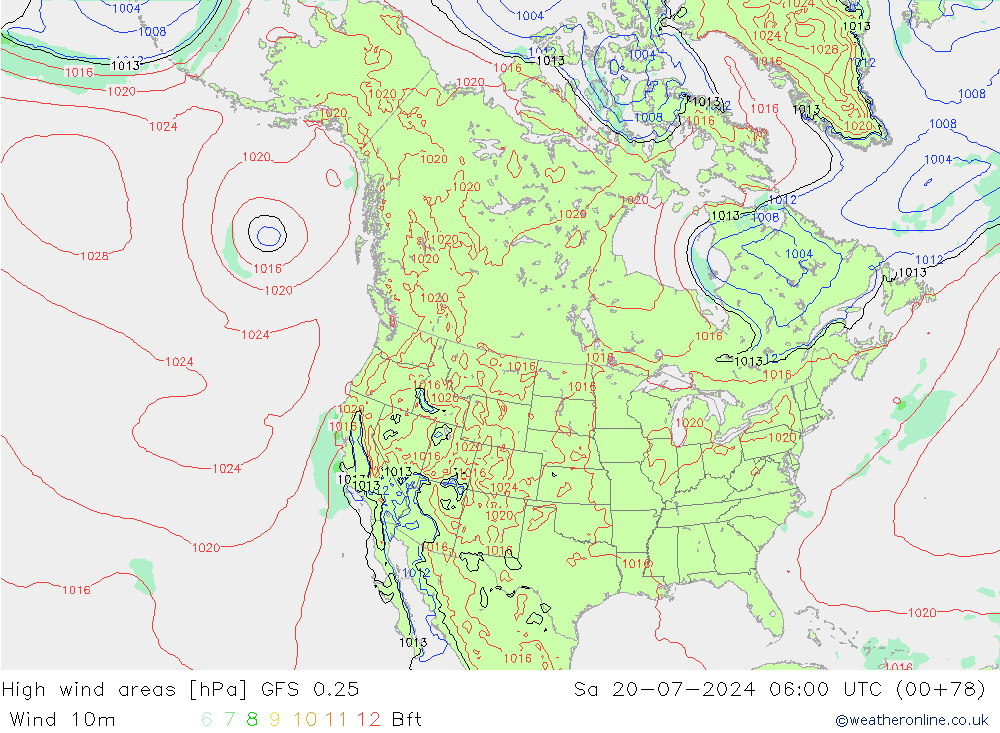 Windvelden GFS 0.25 za 20.07.2024 06 UTC