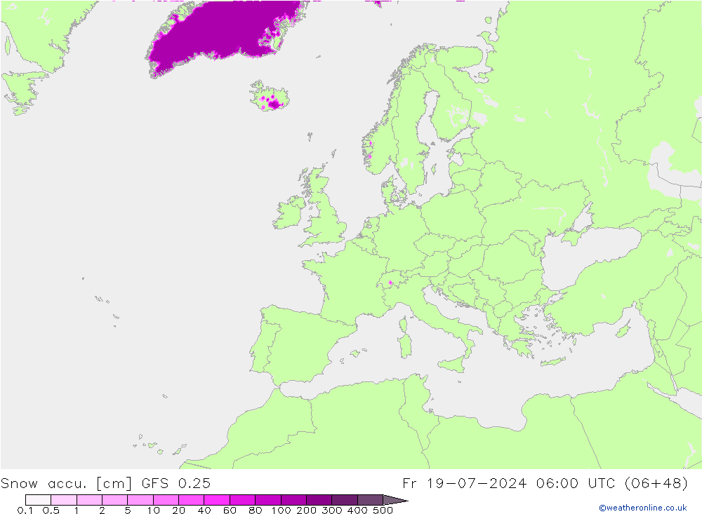 Snow accu. GFS 0.25 星期五 19.07.2024 06 UTC