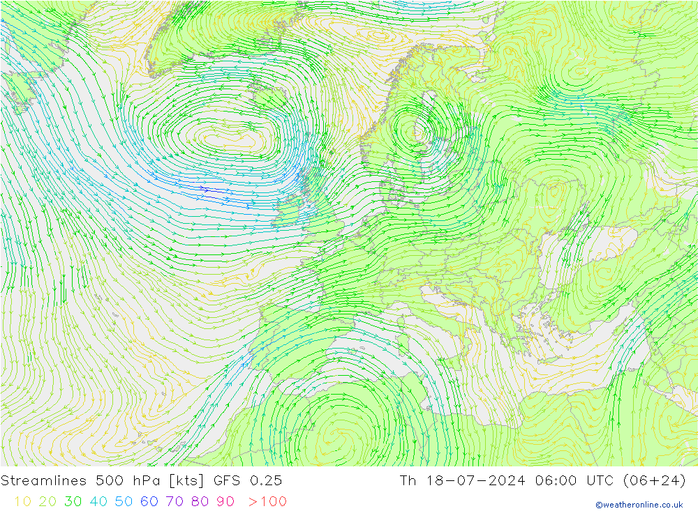 风 500 hPa GFS 0.25 星期四 18.07.2024 06 UTC