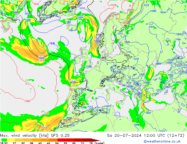 Max. wind velocity GFS 0.25 星期六 20.07.2024 12 UTC