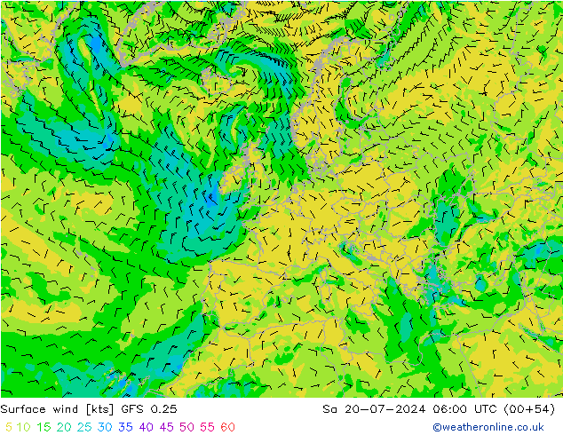 风 10 米 GFS 0.25 星期六 20.07.2024 06 UTC