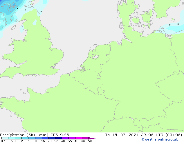 Totale neerslag (6h) GFS 0.25 do 18.07.2024 06 UTC