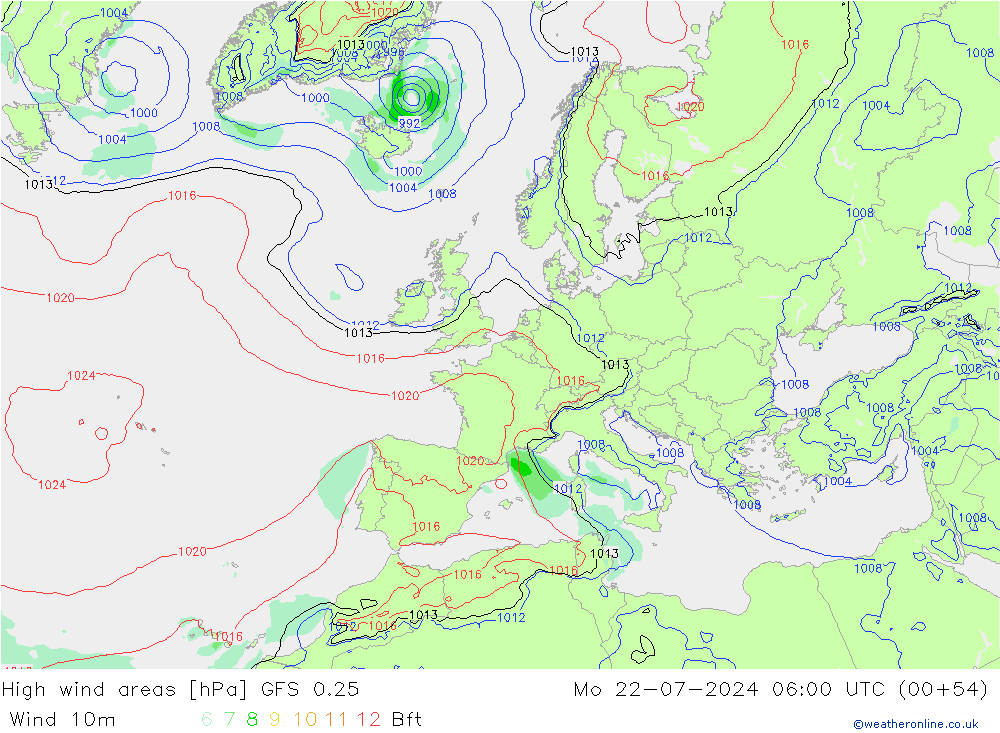 Windvelden GFS 0.25 ma 22.07.2024 06 UTC