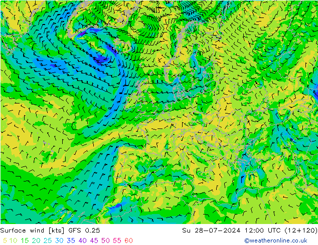 风 10 米 GFS 0.25 星期日 28.07.2024 12 UTC