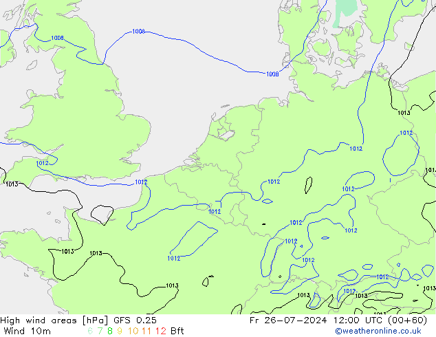 Windvelden GFS 0.25 vr 26.07.2024 12 UTC