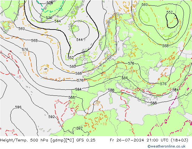 Z500/Rain (+SLP)/Z850 GFS 0.25 Fr 26.07.2024 21 UTC