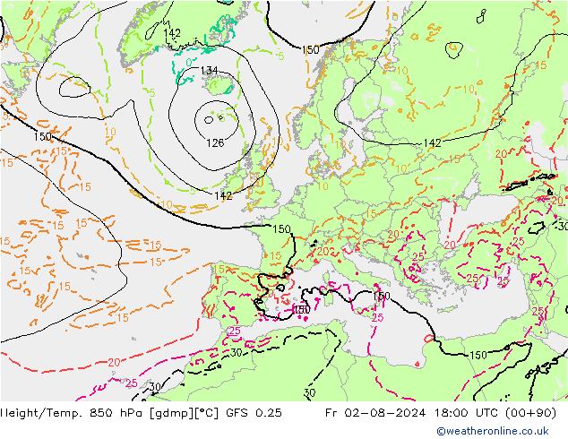 Z500/Rain (+SLP)/Z850 GFS 0.25 星期五 02.08.2024 18 UTC