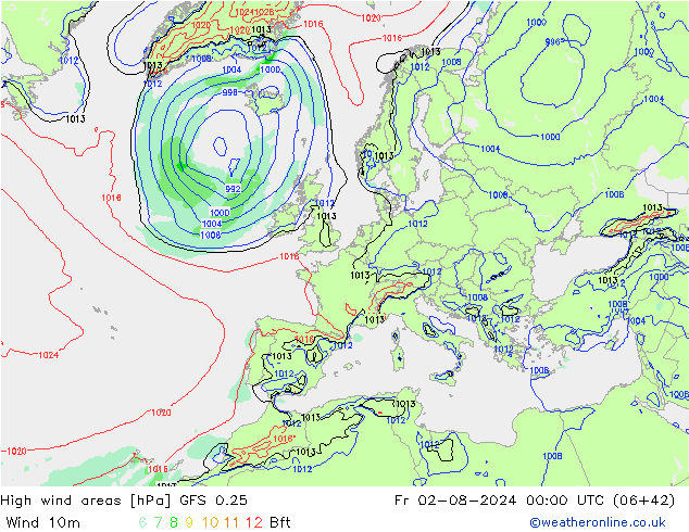 High wind areas GFS 0.25 星期五 02.08.2024 00 UTC