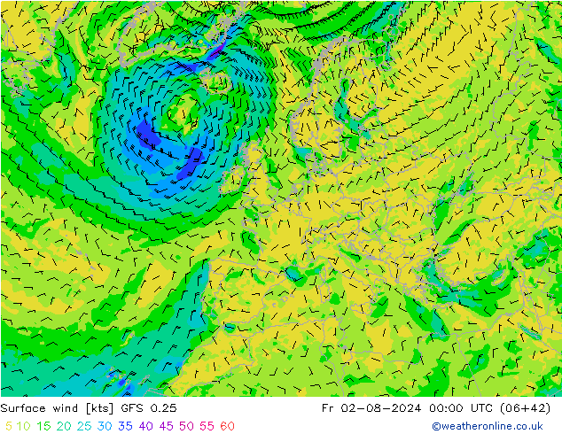 风 10 米 GFS 0.25 星期五 02.08.2024 00 UTC