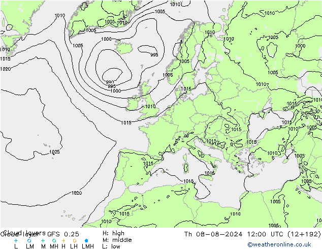 Wolkenlagen GFS 0.25 do 08.08.2024 12 UTC