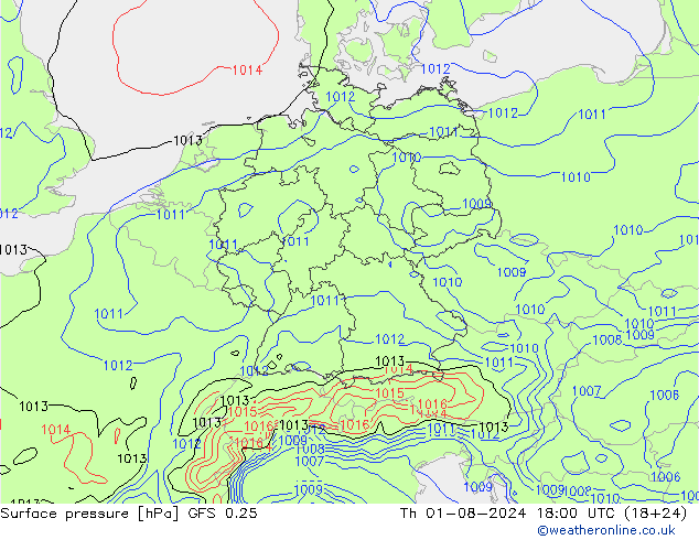 GFS 0.25: 星期四 01.08.2024 18 UTC