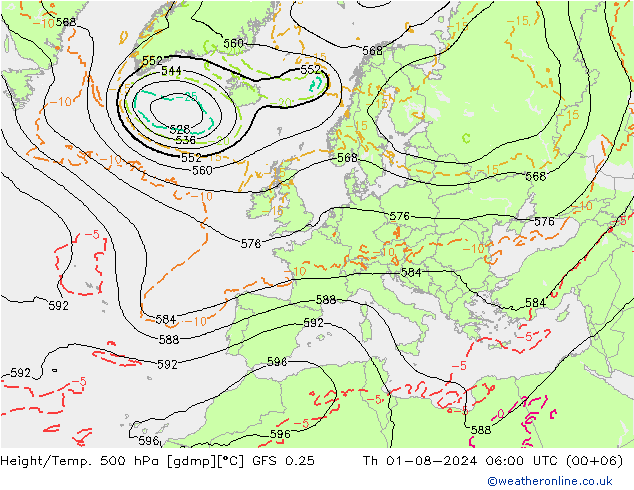 Z500/Regen(+SLP)/Z850 GFS 0.25 do 01.08.2024 06 UTC