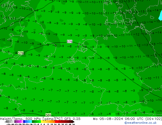 Height/Temp. 500 hPa GFS 0.25 星期一 05.08.2024 06 UTC