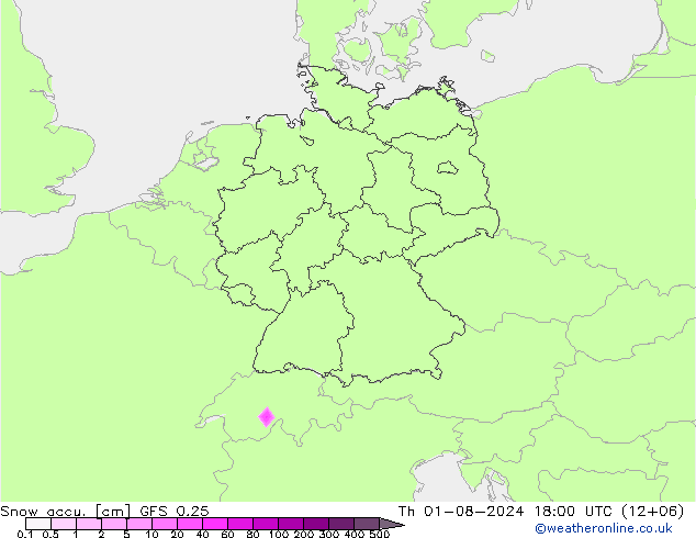 Totale sneeuw GFS 0.25 do 01.08.2024 18 UTC