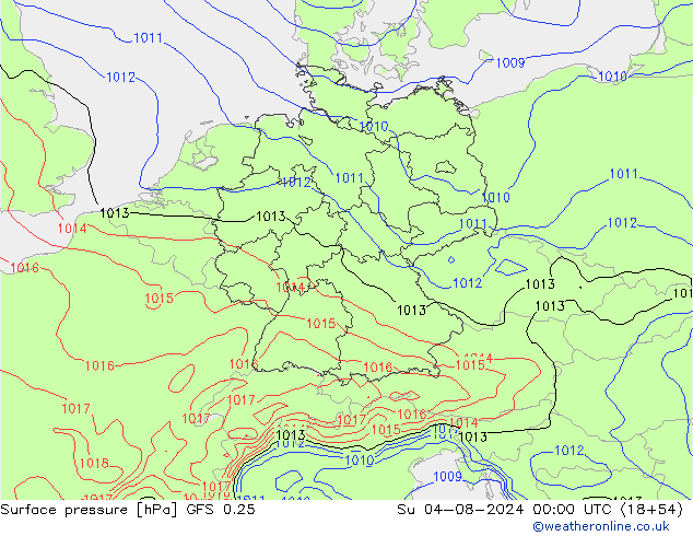 Luchtdruk (Grond) GFS 0.25 zo 04.08.2024 00 UTC