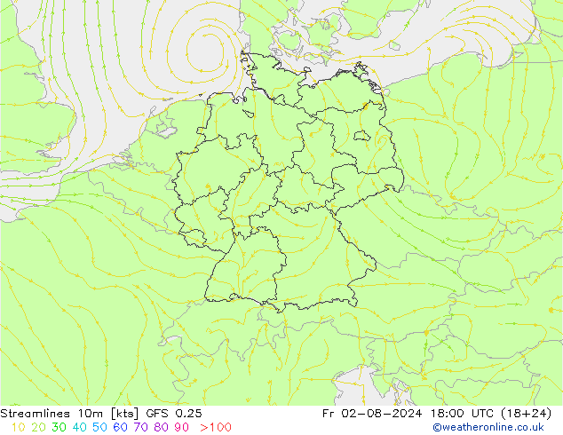 Stroomlijn 10m GFS 0.25 vr 02.08.2024 18 UTC