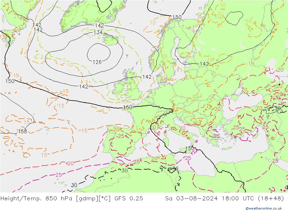 Z500/Rain (+SLP)/Z850 GFS 0.25 星期六 03.08.2024 18 UTC