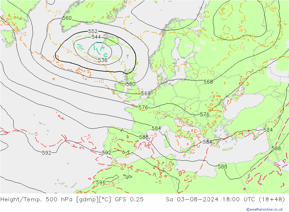 Z500/Rain (+SLP)/Z850 GFS 0.25 星期六 03.08.2024 18 UTC