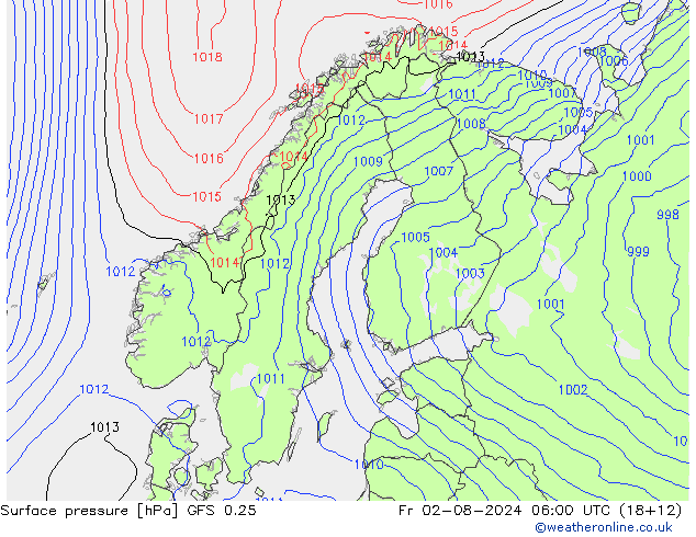 Luchtdruk (Grond) GFS 0.25 vr 02.08.2024 06 UTC