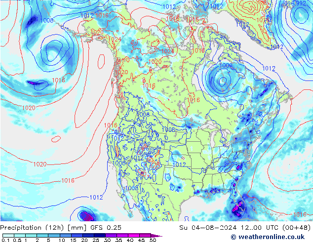 Totale neerslag (12h) GFS 0.25 zo 04.08.2024 00 UTC