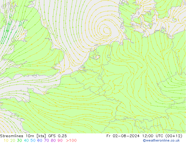 Stroomlijn 10m GFS 0.25 vr 02.08.2024 12 UTC