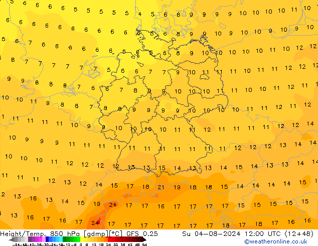 Z500/Regen(+SLP)/Z850 GFS 0.25 zo 04.08.2024 12 UTC