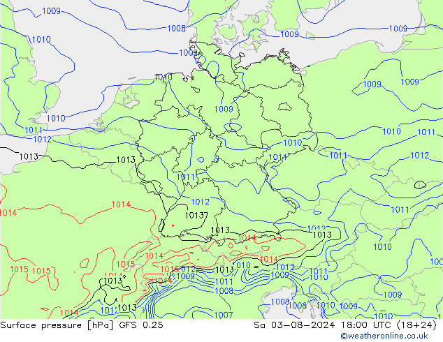 Luchtdruk (Grond) GFS 0.25 za 03.08.2024 18 UTC