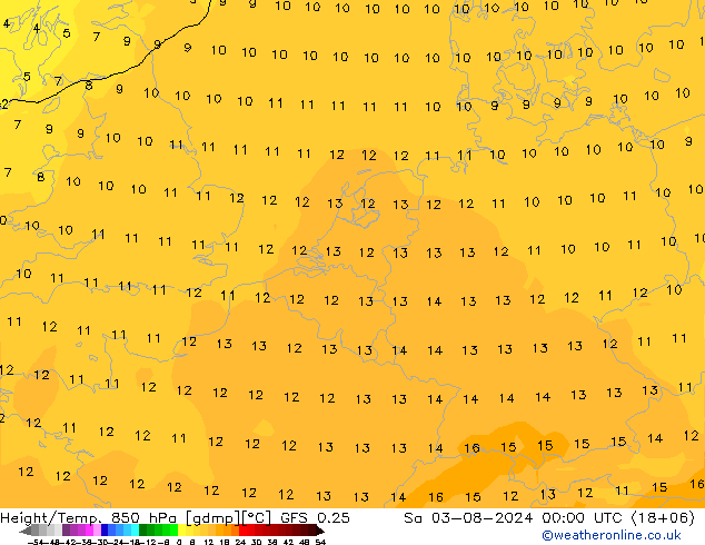 Z500/Regen(+SLP)/Z850 GFS 0.25 za 03.08.2024 00 UTC