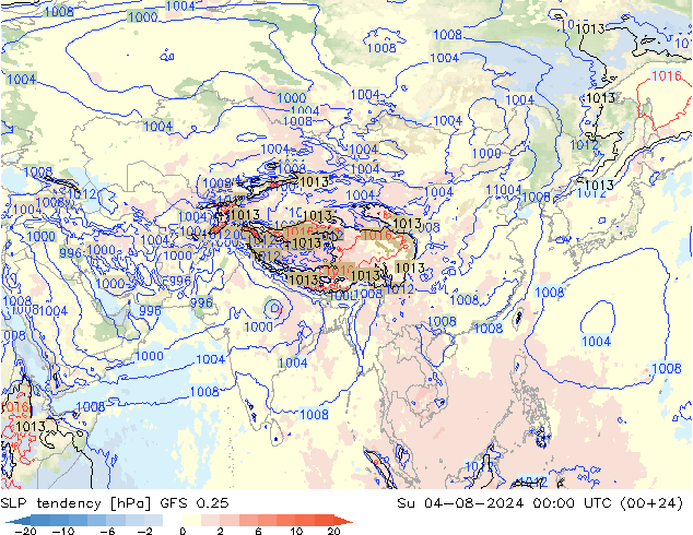 Druktendens (+/-) GFS 0.25 zo 04.08.2024 00 UTC