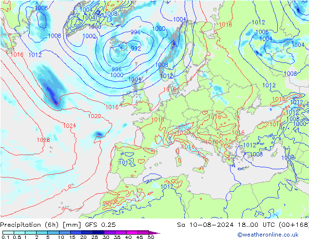 Z500/Regen(+SLP)/Z850 GFS 0.25 za 10.08.2024 00 UTC