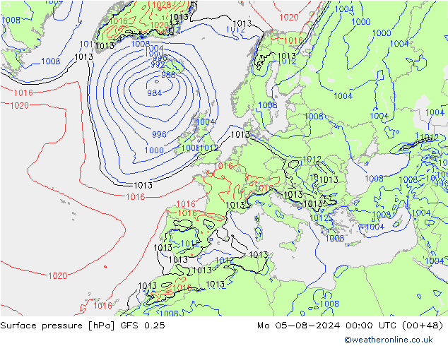 GFS 0.25: ma 05.08.2024 00 UTC