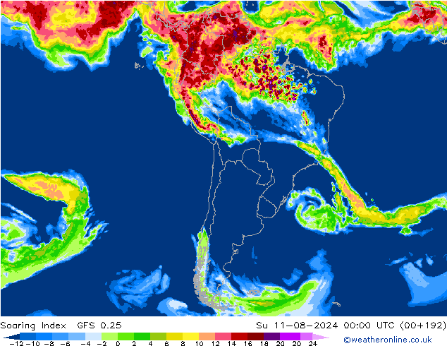 Soaring Index GFS 0.25 zo 11.08.2024 00 UTC