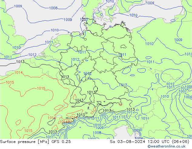 GFS 0.25: 星期六 03.08.2024 12 UTC