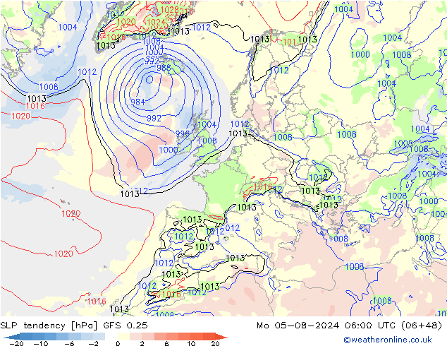 Druktendens (+/-) GFS 0.25 ma 05.08.2024 06 UTC