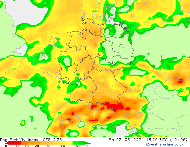 Fog Stability Index GFS 0.25 za 03.08.2024 18 UTC