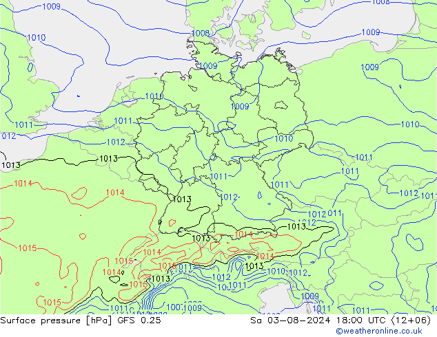 Luchtdruk (Grond) GFS 0.25 za 03.08.2024 18 UTC