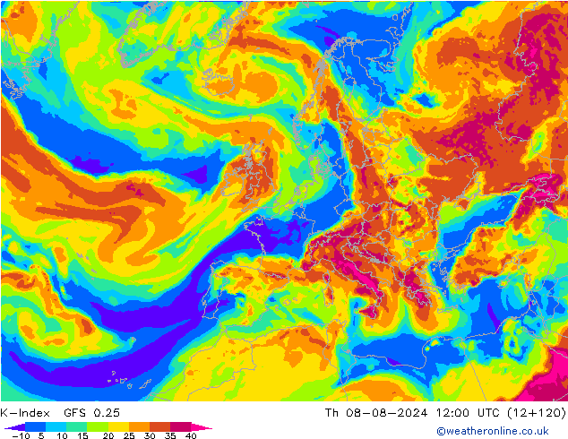 K-Index GFS 0.25 do 08.08.2024 12 UTC