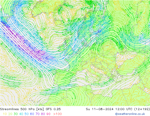 风 500 hPa GFS 0.25 星期日 11.08.2024 12 UTC