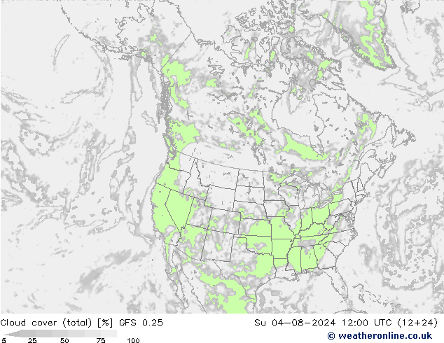 Bewolking (Totaal) GFS 0.25 zo 04.08.2024 12 UTC