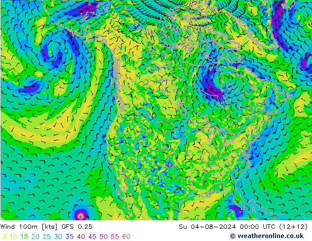 风 100m GFS 0.25 星期日 04.08.2024 00 UTC