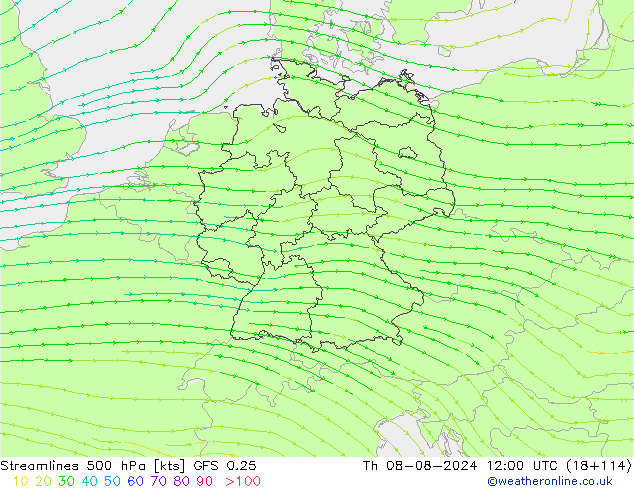 Stroomlijn 500 hPa GFS 0.25 do 08.08.2024 12 UTC