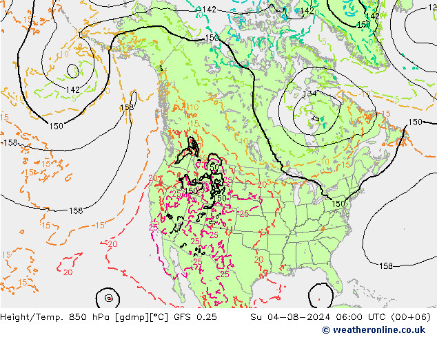 Z500/Rain (+SLP)/Z850 GFS 0.25 星期日 04.08.2024 06 UTC