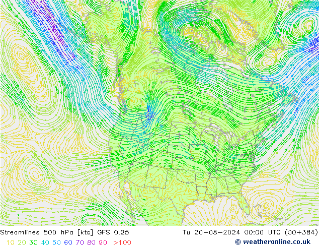 Stroomlijn 500 hPa GFS 0.25 di 20.08.2024 00 UTC