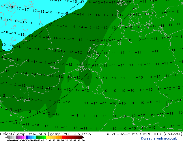 Hoogte/Temp. 500 hPa GFS 0.25 di 20.08.2024 06 UTC