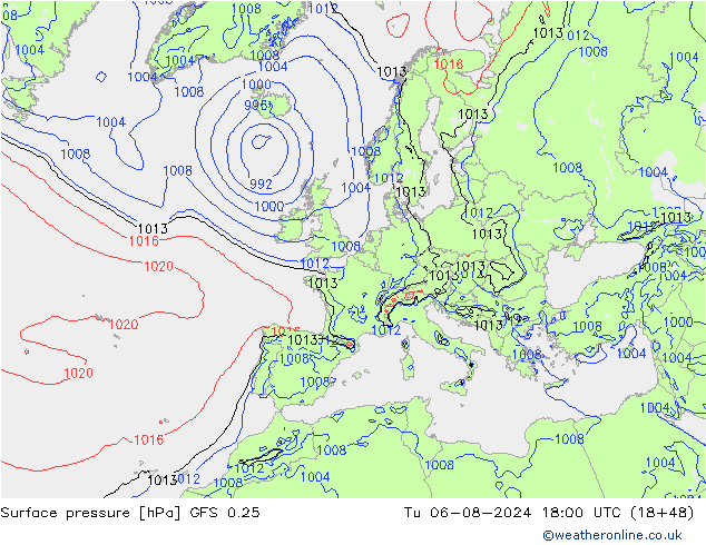 GFS 0.25: 星期二 06.08.2024 18 UTC